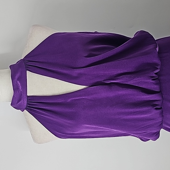 AS Purple Silky Halter Neck Teardrop Front&Back Drapey Long Flowy Midi Dress - Picture 4 of 10